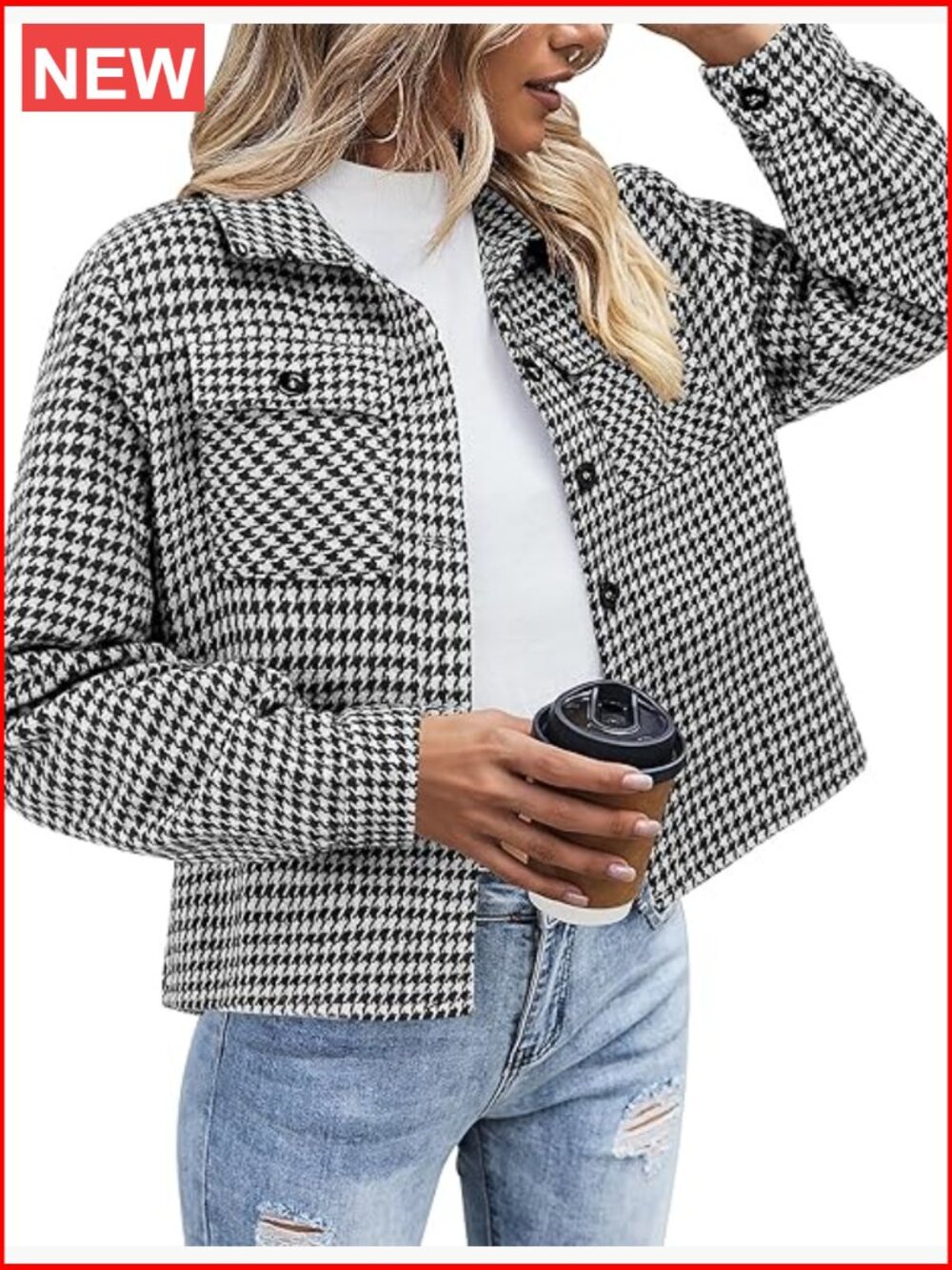 Cropped Plaid Flannel Shacket Jacket Button Down Casual Coat
